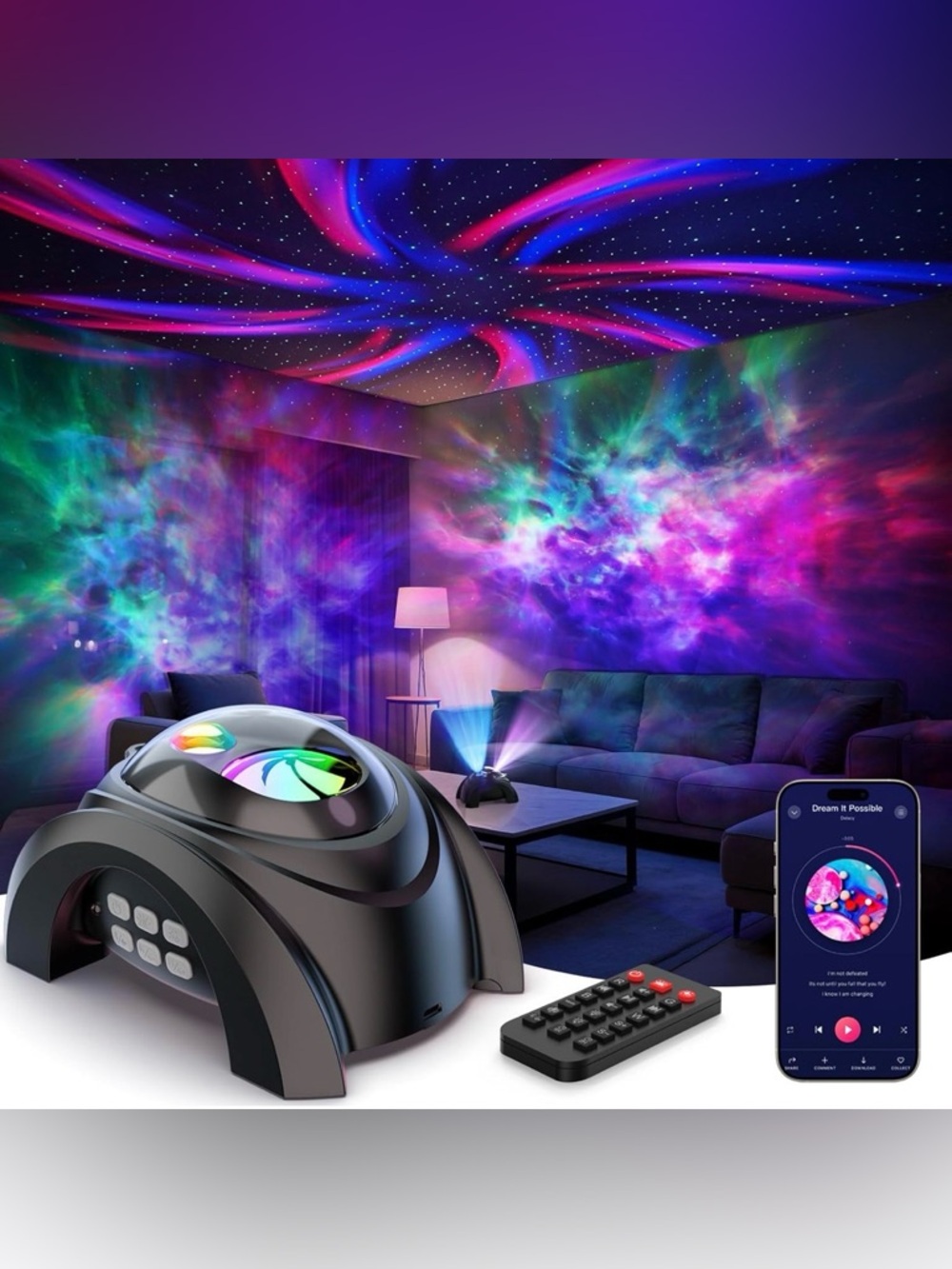 Dual Lens Galaxy Projector, Star Projector for Bedroom with 58 Light Effects
